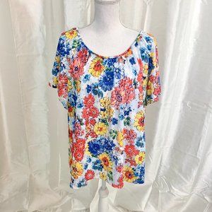CATHY DANIELS   FLORAL PRINT TOP   3X PLUS